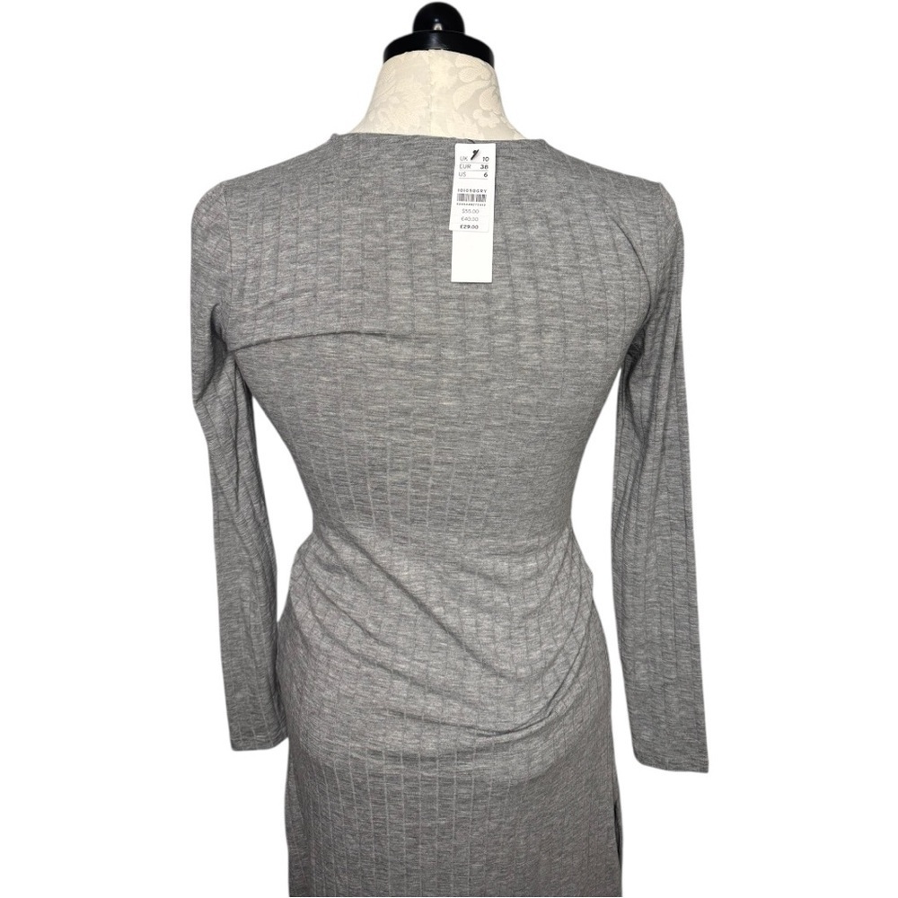 NWT Topshop Classic Rib Knit Wrap Midi Dress Tie waist Grey Size 6 - Picture 6 of 12